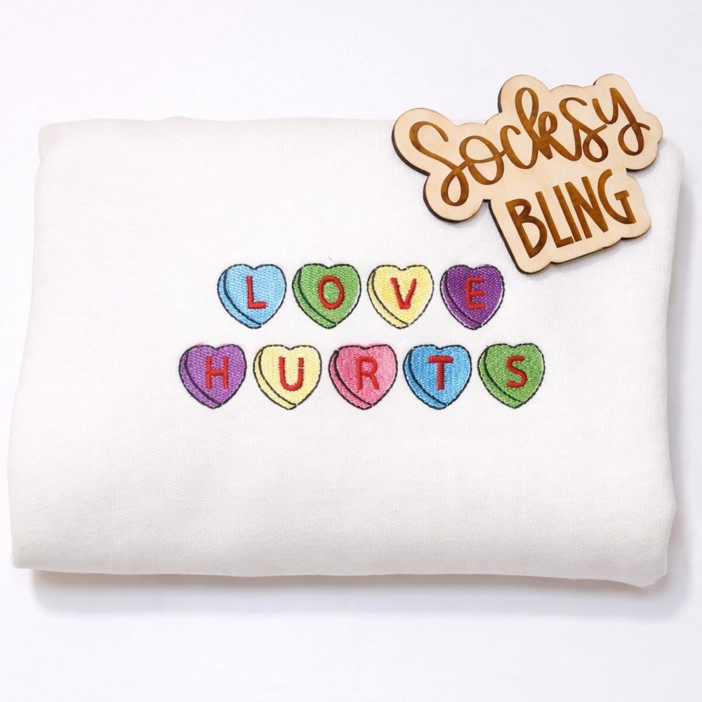 Conversation Heart Embroidered White Sweatshirt